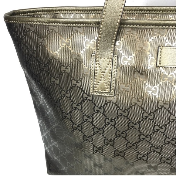 Authentic Gucci khaki green coated monogram canvas tote bag - Picture 7 of 16